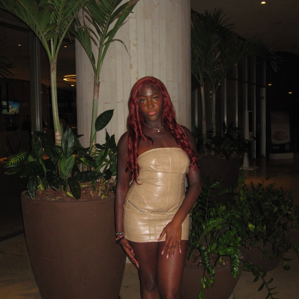 Fashion Nova Strapless Beige Faux Leather Mini Dress